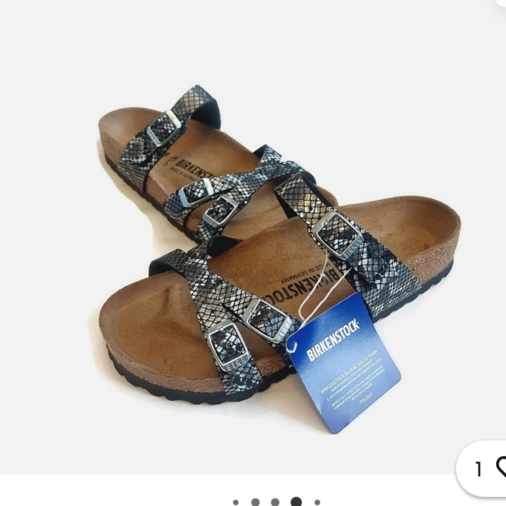 Birkenstock Franka Women Black and White Snake-Print Strappy Sandals